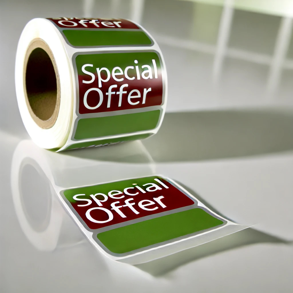 Special Offer waterproof stickers on a roll.