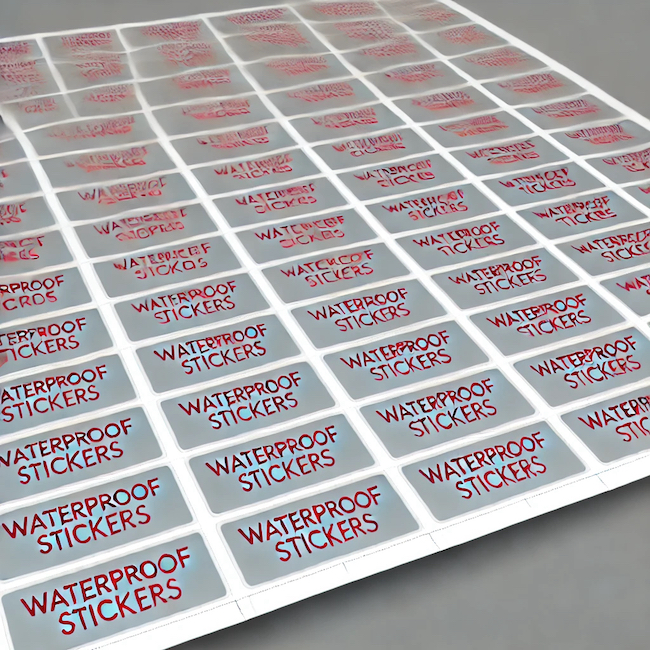 Waterproof stickers. Printing customised stickers on a sheet.