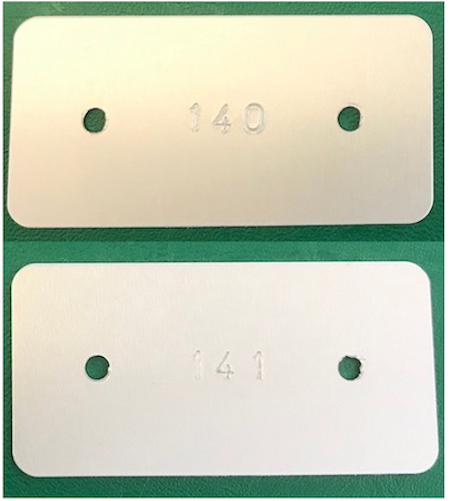 Metal tags all individually numbered. We are specialist engraving metal labels.